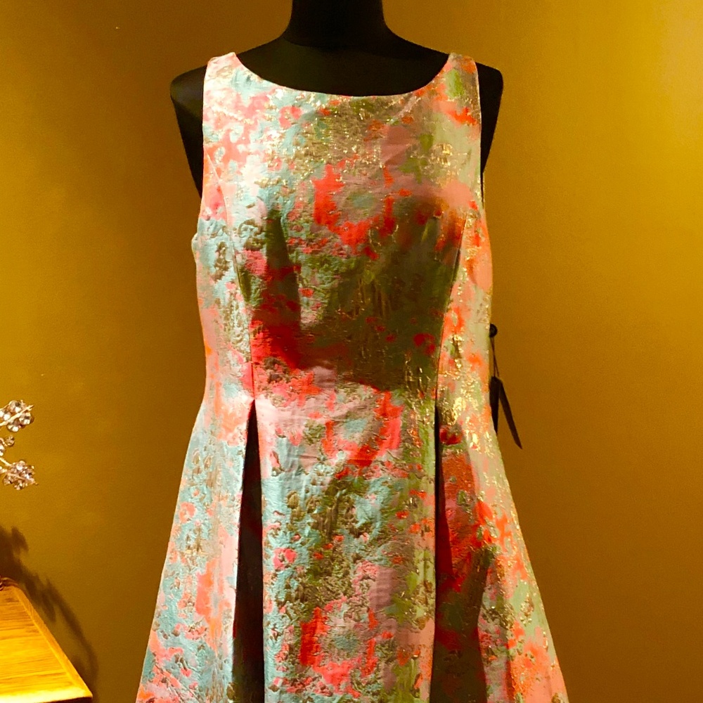 NWT Adrianna Papell Coral/MintJacquard Dress SZ 16